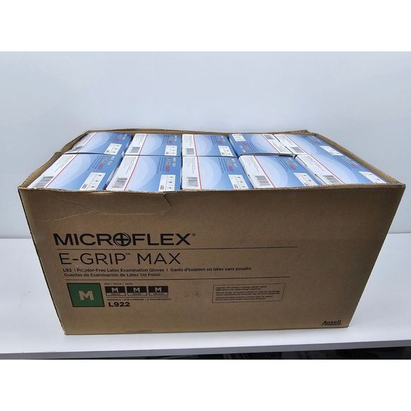 10x MicroFlex E-Grip Max Latex Gloves,M, Tan, Powder-Free,...
